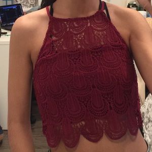 Maroon red lace crop top